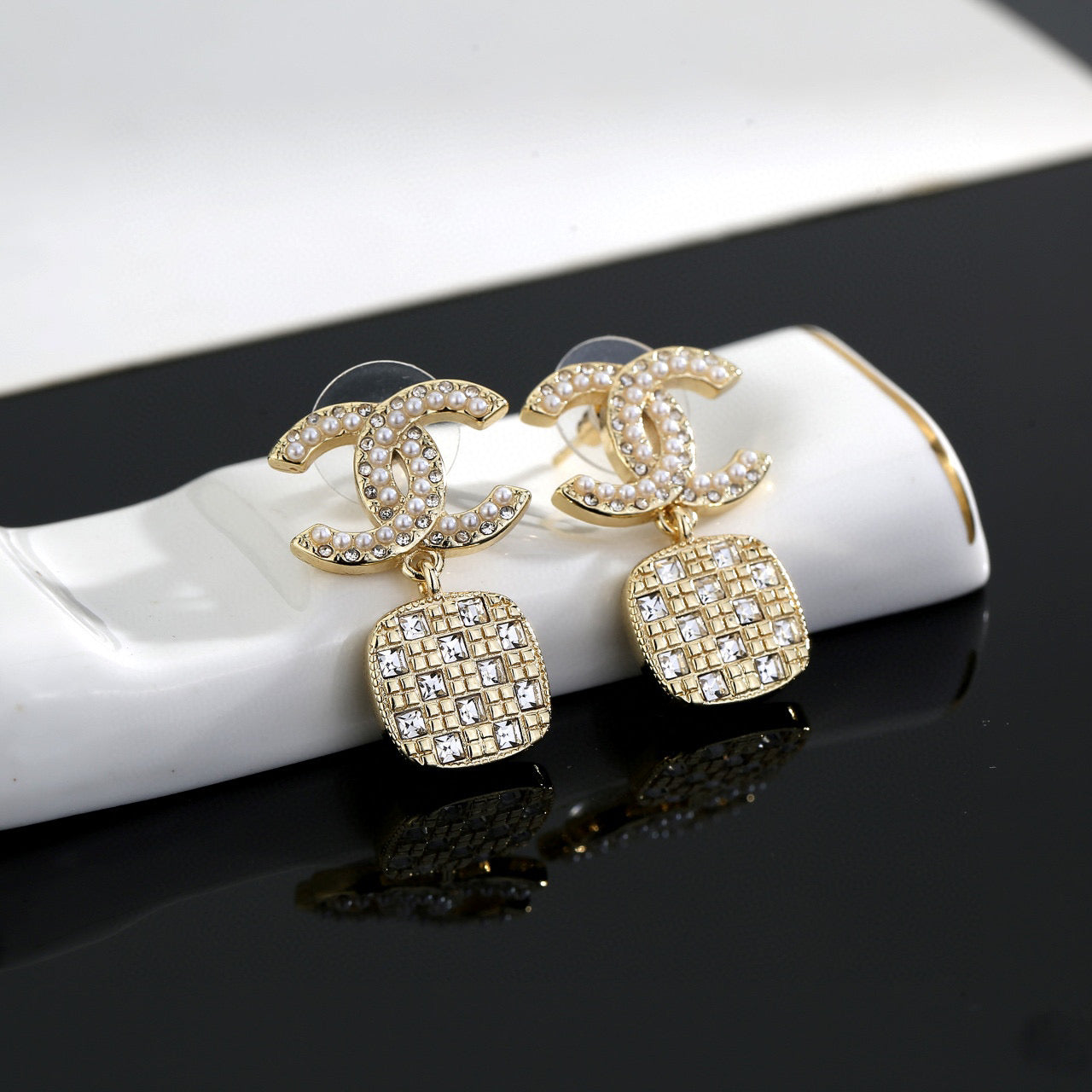Signature Emblem Stud Earrings in Gold-Tone – Design 004 side detail