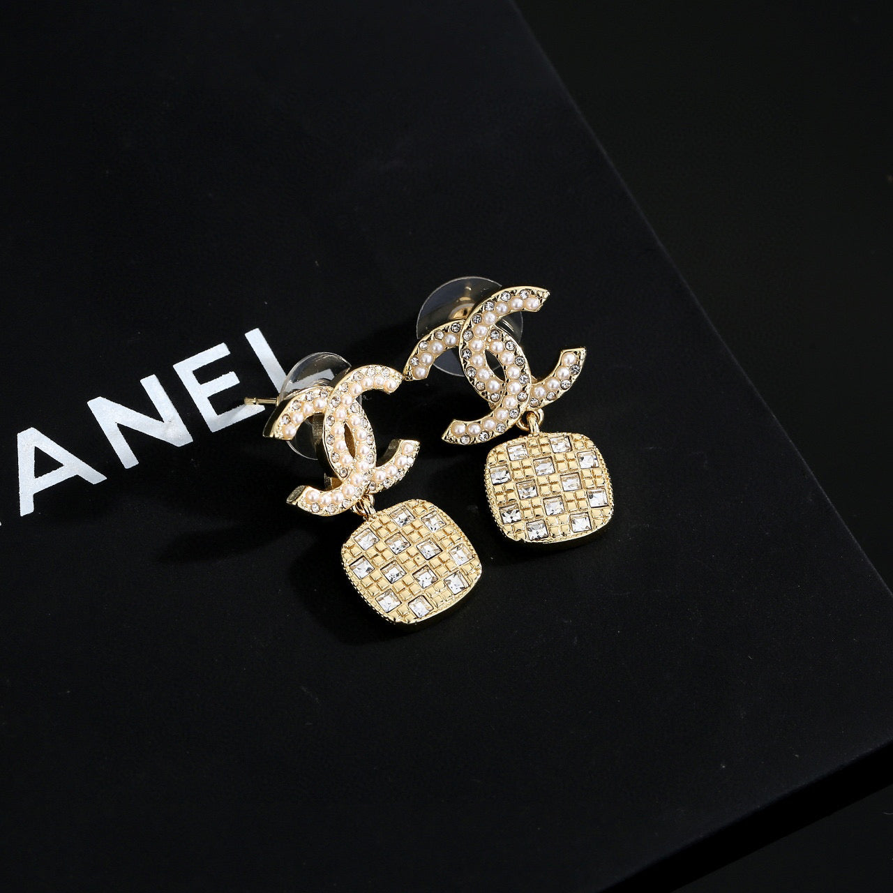 Signature Emblem Stud Earrings in Gold-Tone – Design 004 front product view