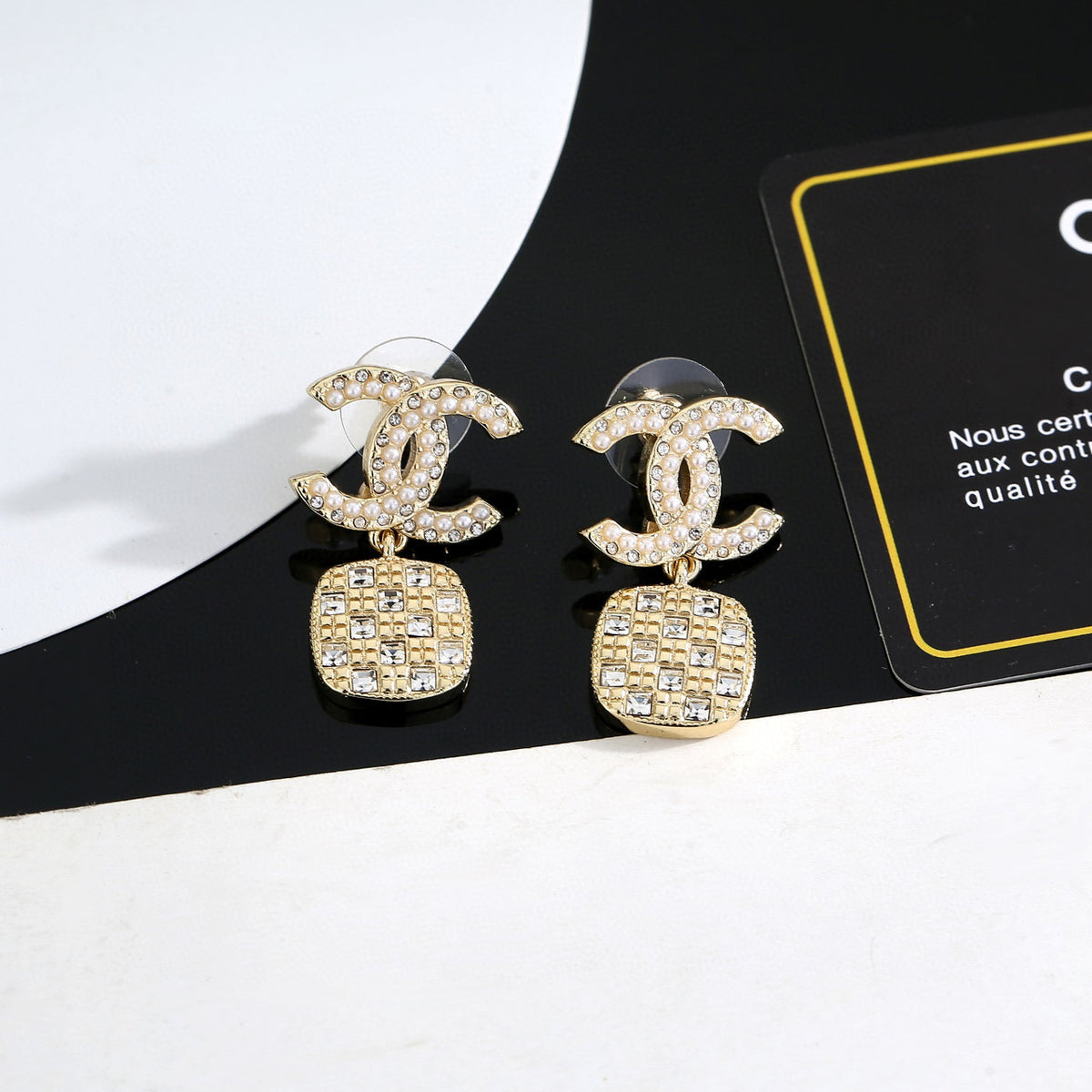 Signature Emblem Stud Earrings in Gold-Tone – Design 004 detail view