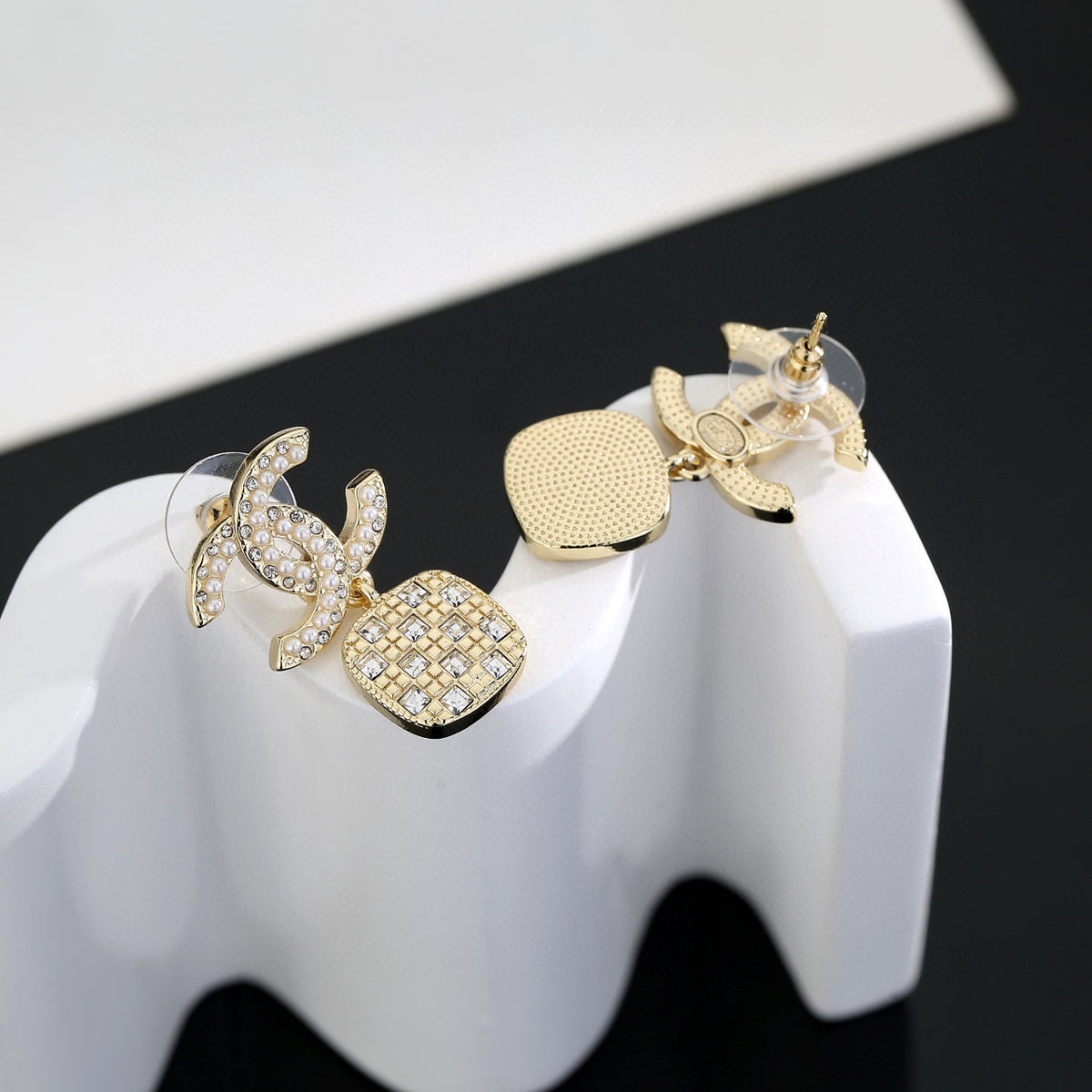 Signature Emblem Stud Earrings in Gold-Tone – Design 004 styled product view