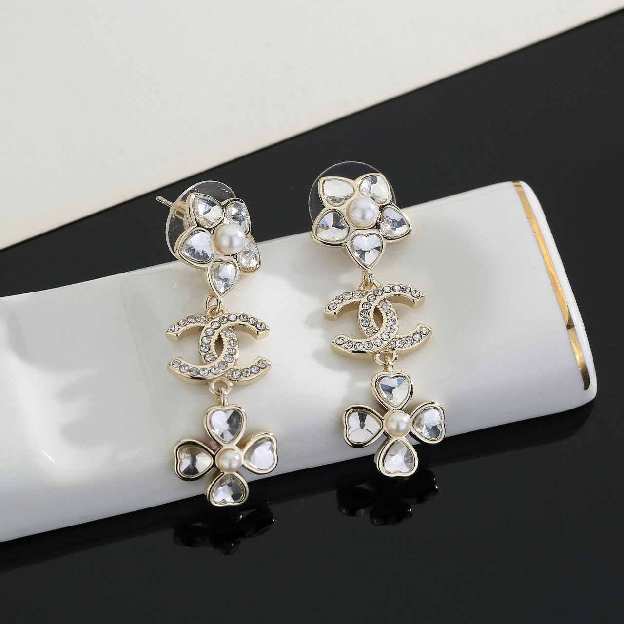 Signature Emblem Stud Earrings in Gold-Tone – Design 015 front product view