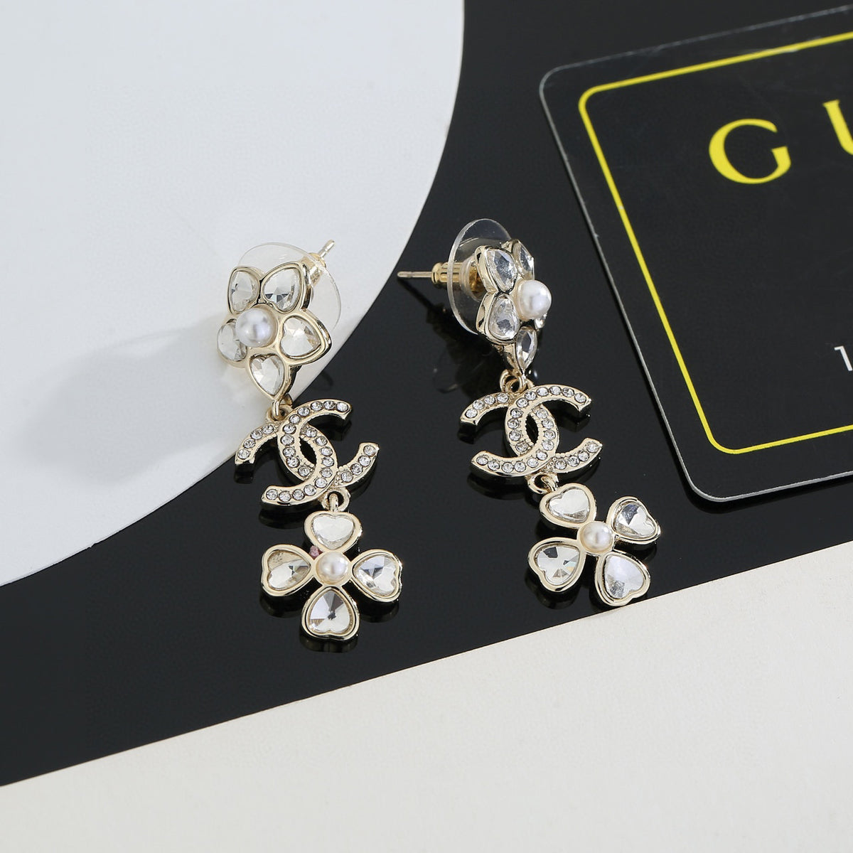 Signature Emblem Stud Earrings in Gold-Tone – Design 015 close-up detail