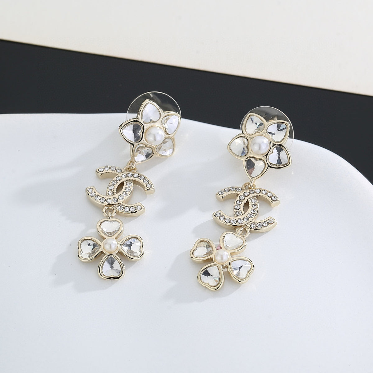 Signature Emblem Stud Earrings in Gold-Tone – Design 015 detail view