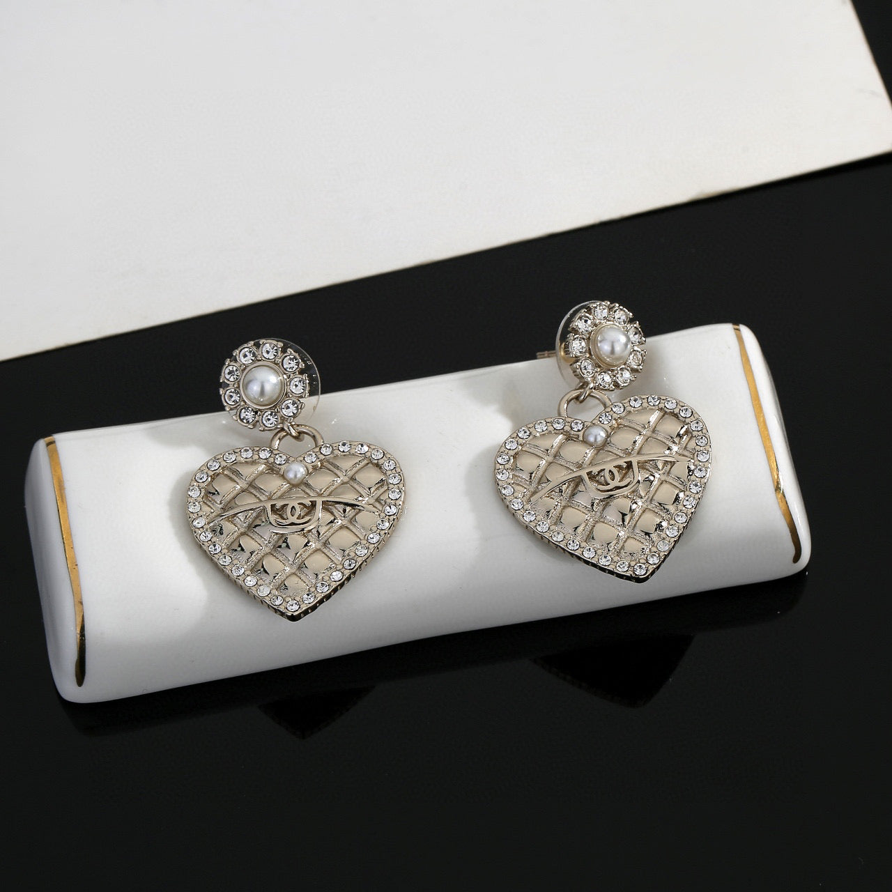 Signature Emblem Stud Earrings in Gold-Tone – Design 014 side detail