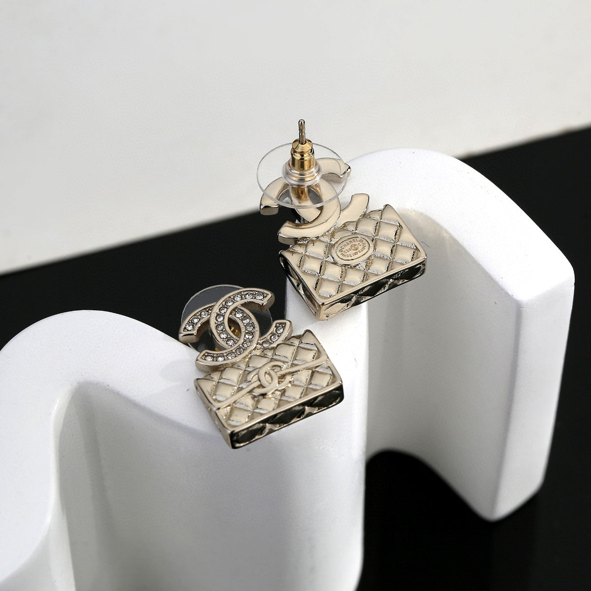 Signature Emblem Stud Earrings in Gold-Tone – Design 013 close-up detail