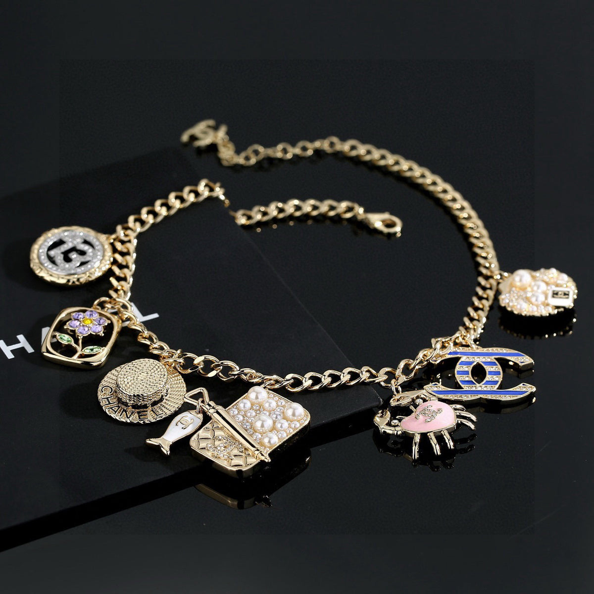 Double-C Emblem Pendant Necklace in Gold-Tone – Shell Detail main product view