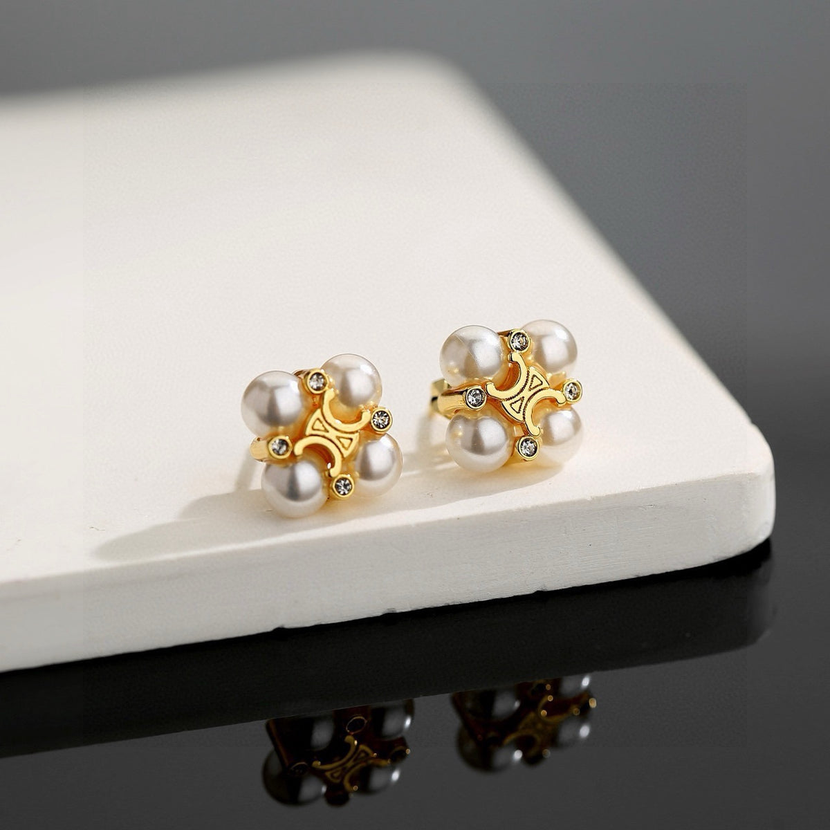 Signature Emblem Stud Earrings in Gold-Tone – Design 10 main product view