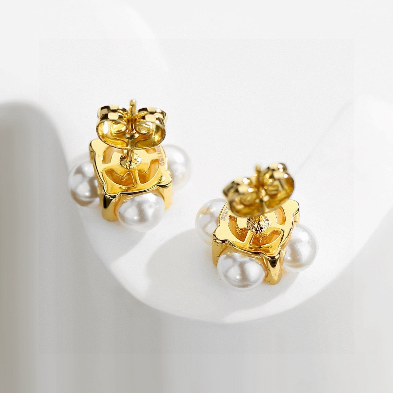 Signature Emblem Stud Earrings in Gold-Tone – Design 10 detail view