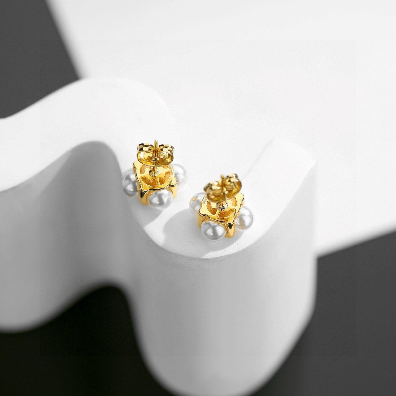 Signature Emblem Stud Earrings in Gold-Tone – Design 11 main product view