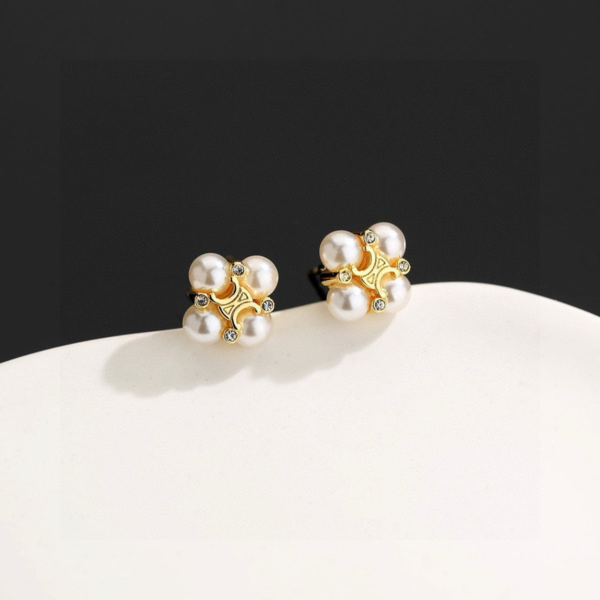 Signature Emblem Stud Earrings in Gold-Tone – Design 10 styled detail
