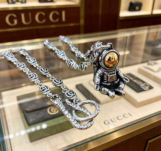 Double-G Emblem Pendant Necklace in Polished Metal-Tone – Vintage Detail – Design 080 main product view