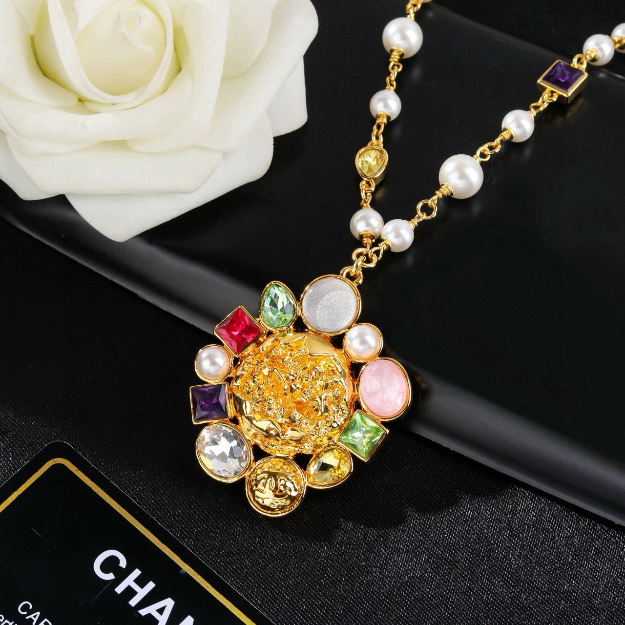 Double-C Emblem Pendant Necklace in Gold-Tone – Design 005 main product view