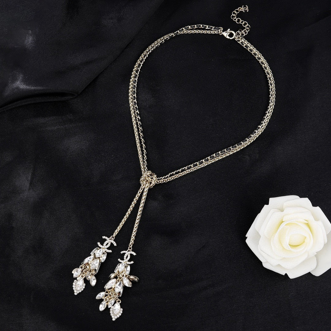 Double-C Emblem Pendant Necklace in Gold-Tone – Design 004 styled product view