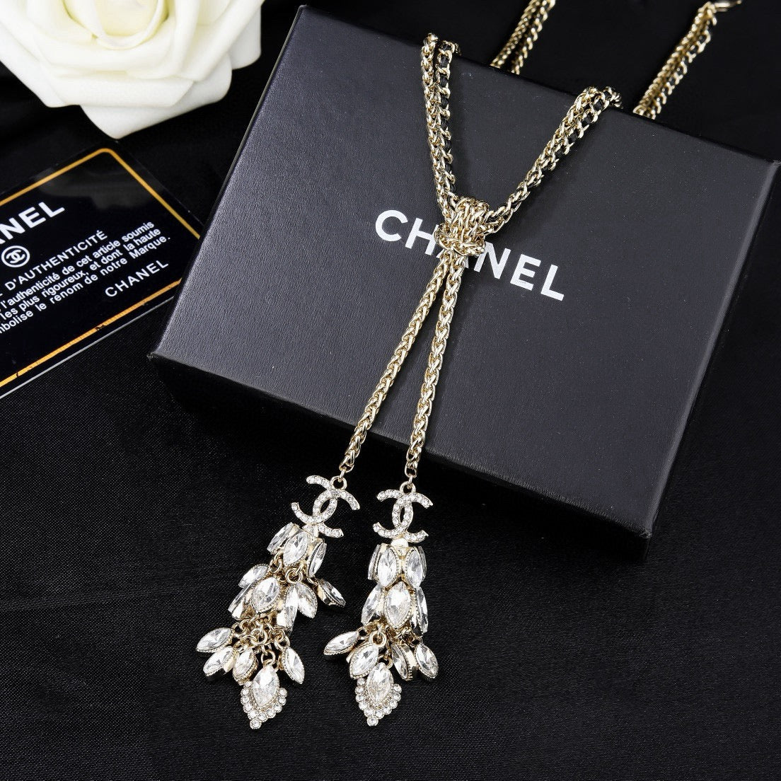 Double-C Emblem Pendant Necklace in Gold-Tone – Design 004 detail view