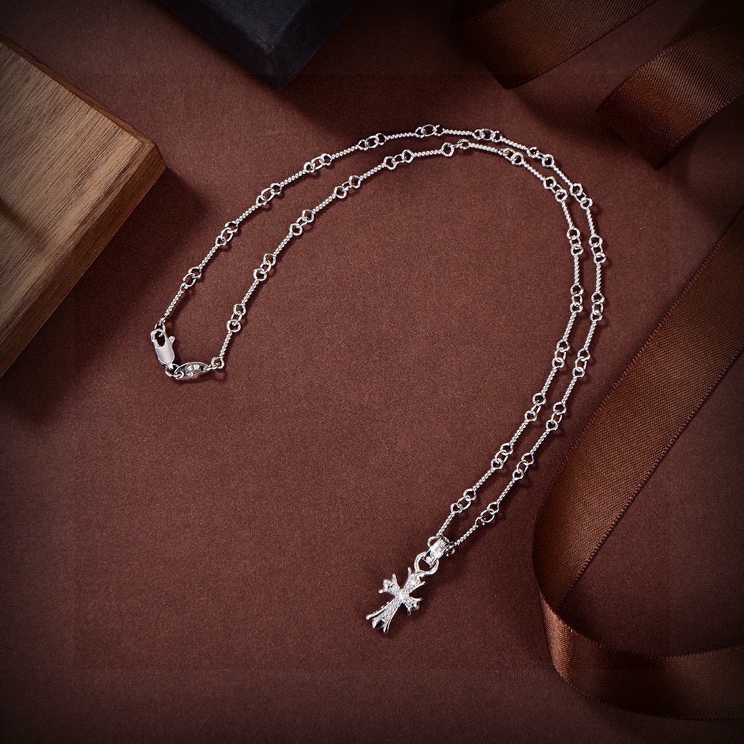 Cross Pendant Necklace in Metal-Tone – Design 08 detail view