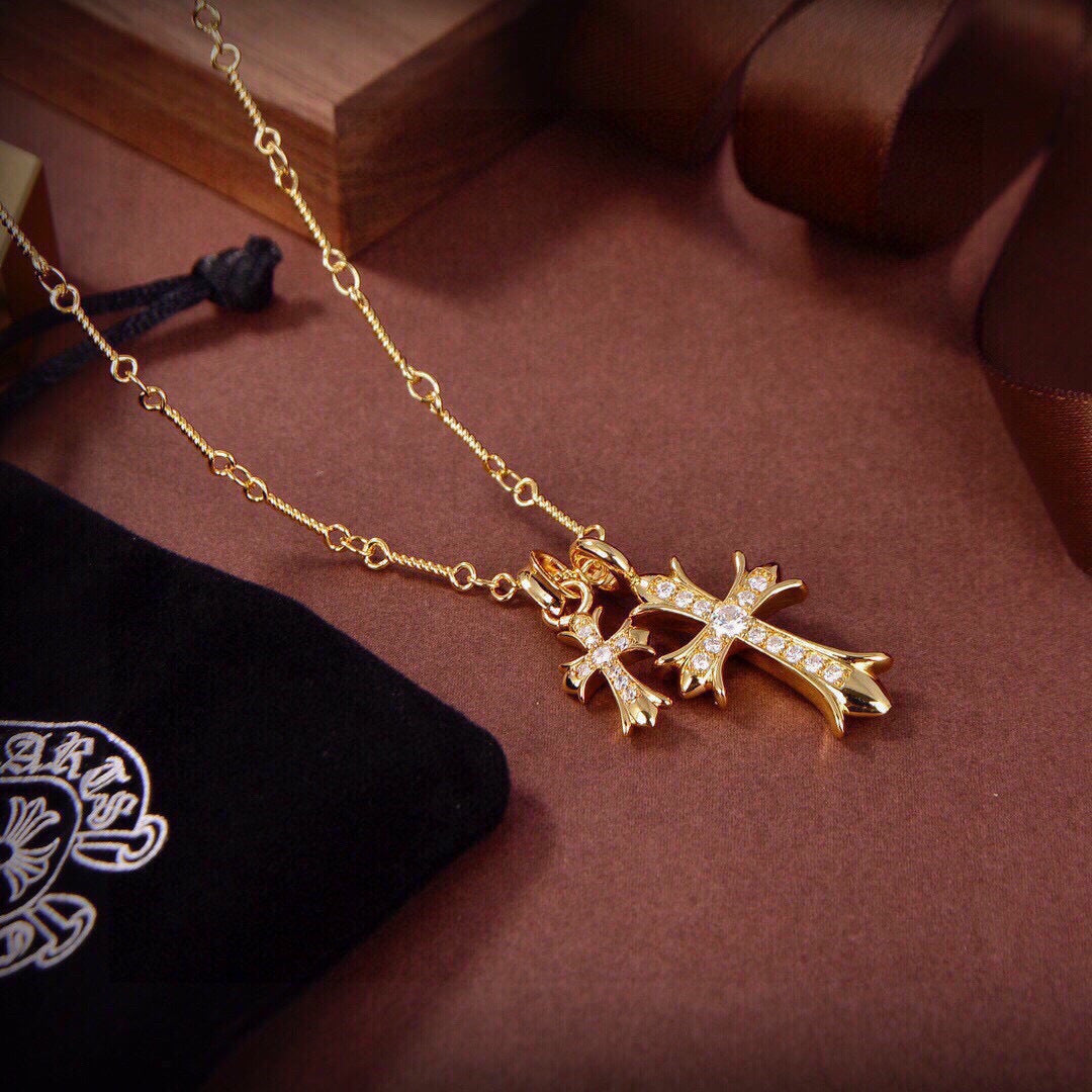 Cross Pendant Necklace in Metal-Tone – Design 08 close-up detail