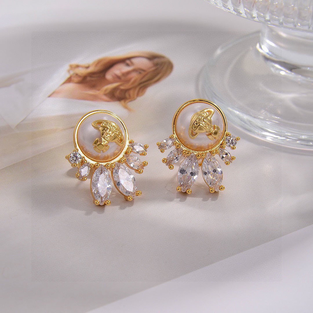 Orb Stud Earrings in Polished Metal-Tone – Design 020 styled product view