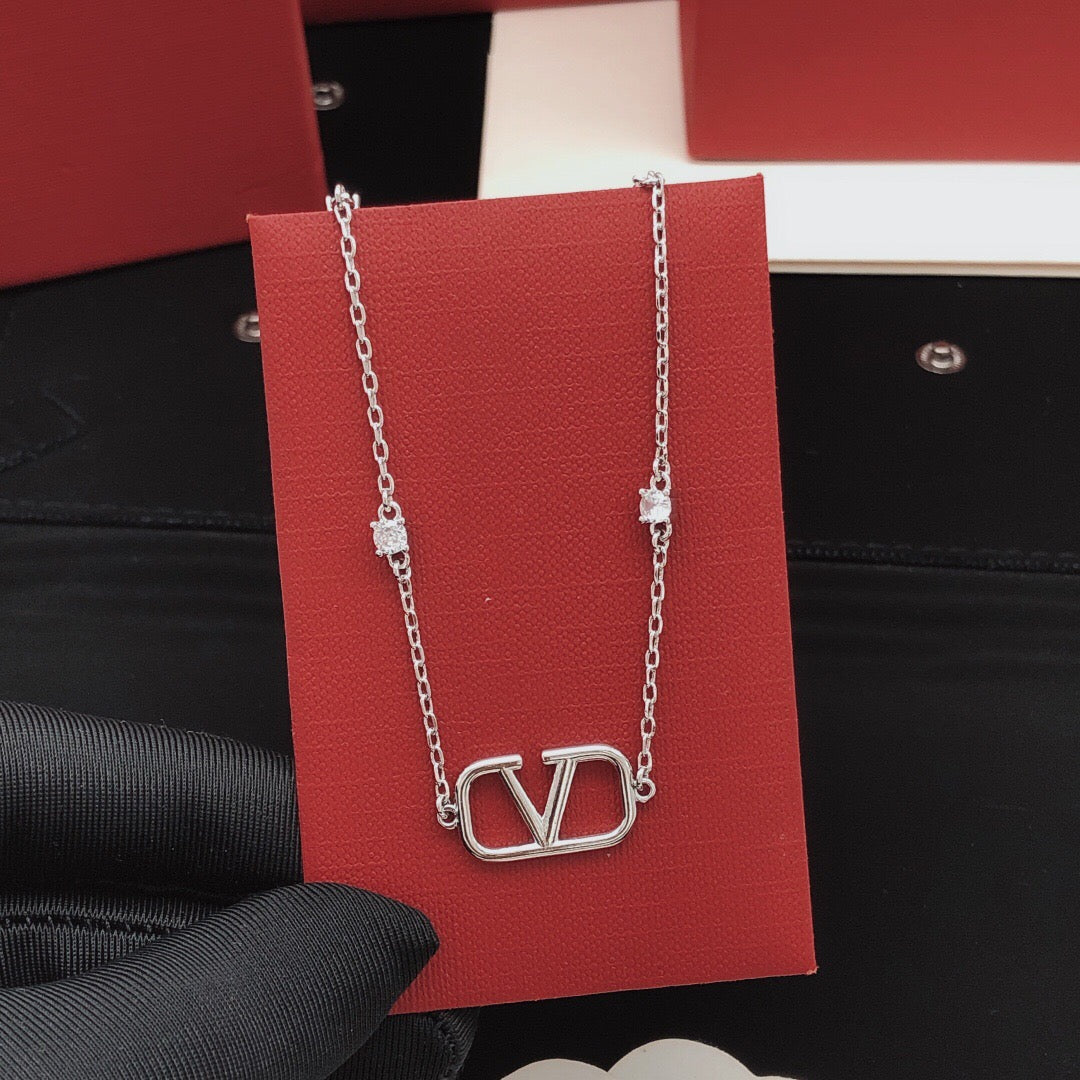 V Emblem Crystal-Accent Pendant Necklace – Design 06 detail view