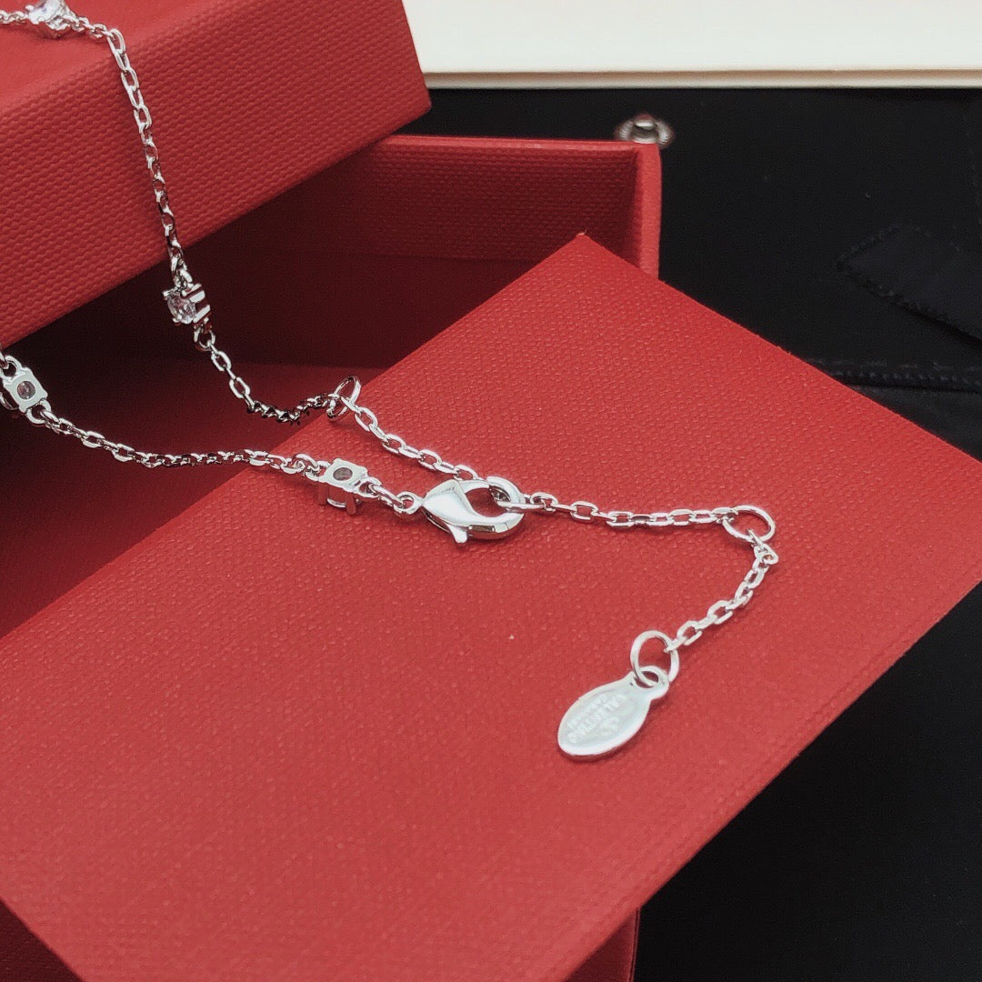 V Emblem Crystal-Accent Pendant Necklace – Design 06 front view