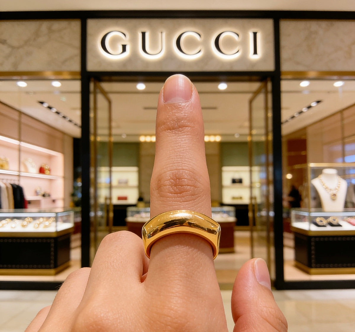 Double-G Emblem Statement Ring in Polished Metal-Tone – Design 013 close-up detail
