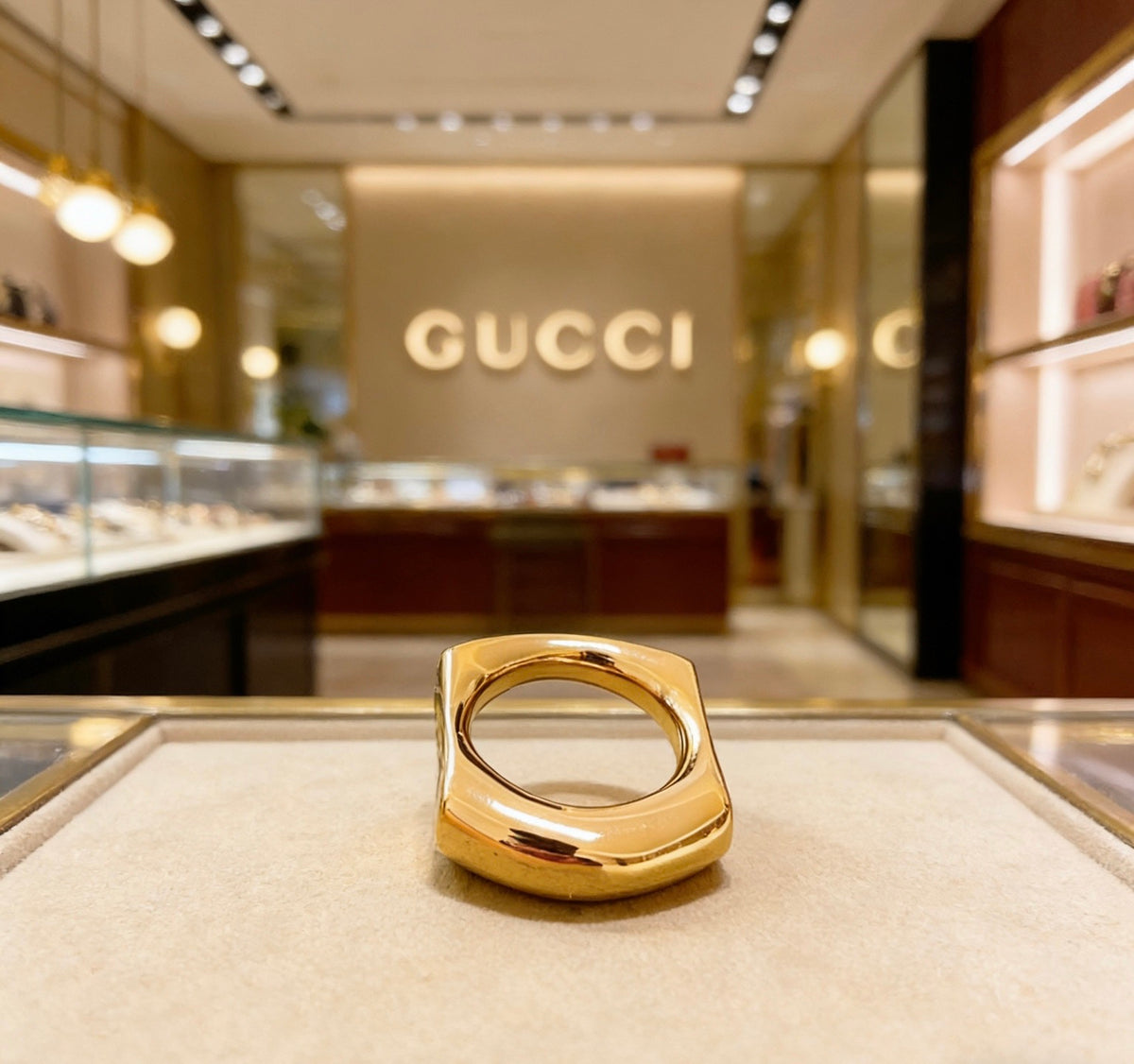 Double-G Emblem Statement Ring in Polished Metal-Tone – Design 013 front product view