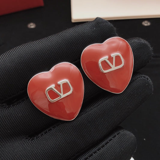 Heart Stud Earrings in Gold-Tone – Red – Design 03 main product view