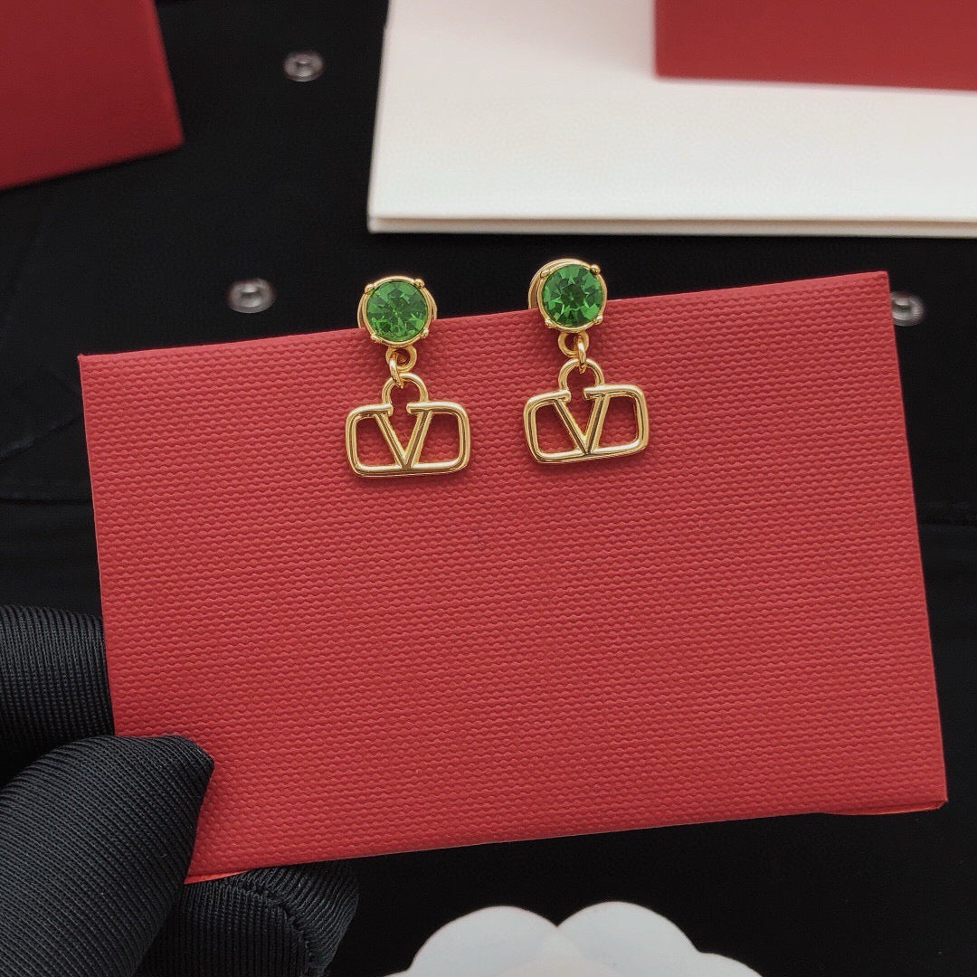 V Emblem Crystal-Accent Stud Earrings – Pink front view