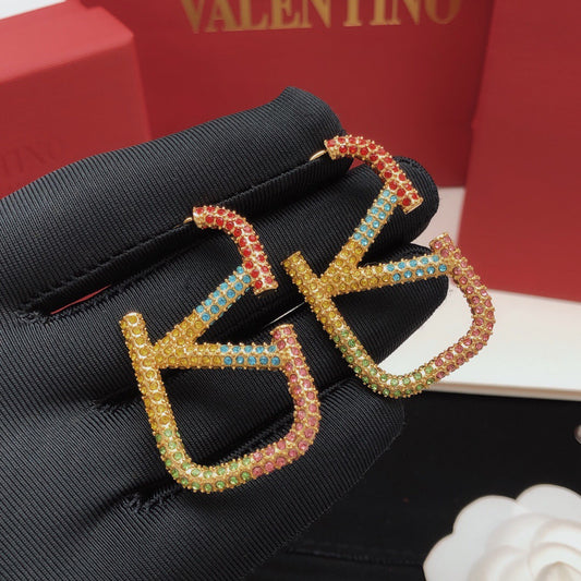 V Emblem Crystal-Accent Statement Earrings – Design 02 main product view
