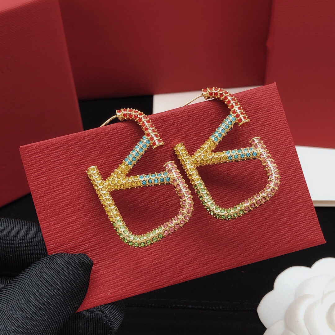 V Emblem Crystal-Accent Statement Earrings – Design 02 front view