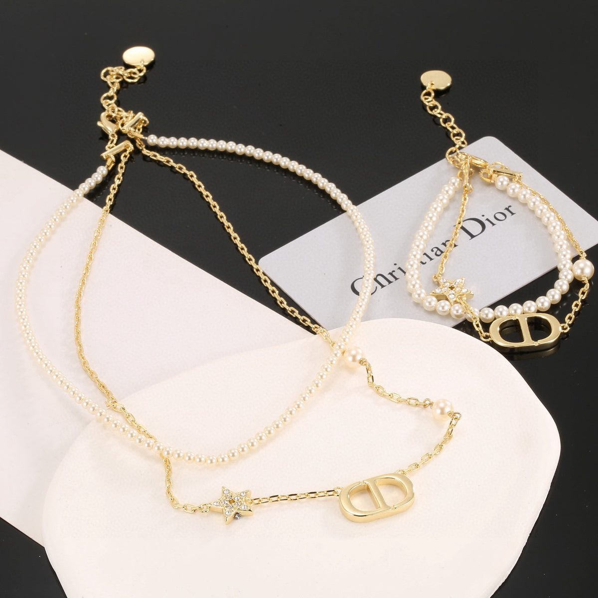 Graphic Letter Motif Pendant Necklace in Gold-Tone with Crystal-Style Accents – Design 007 front view