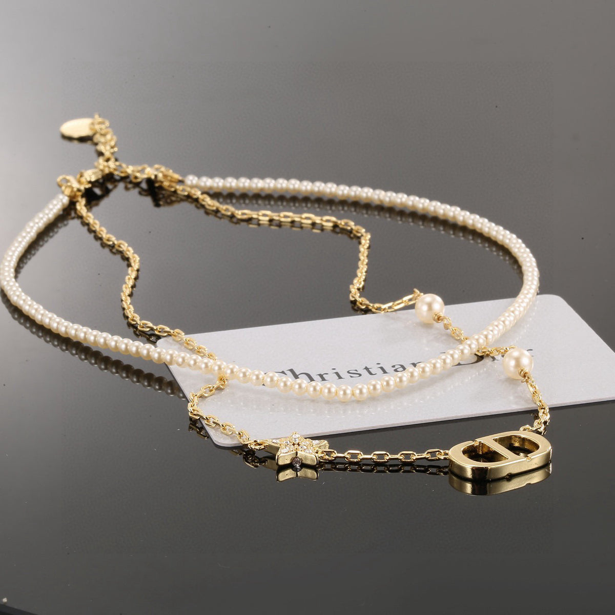 Graphic Letter Motif Pendant Necklace in Gold-Tone with Crystal-Style Accents – Design 007 side detail