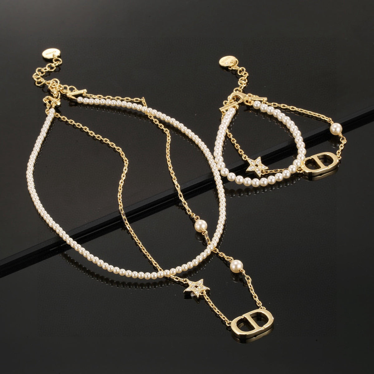 Graphic Letter Motif Pendant Necklace in Gold-Tone with Crystal-Style Accents – Design 007 main product view