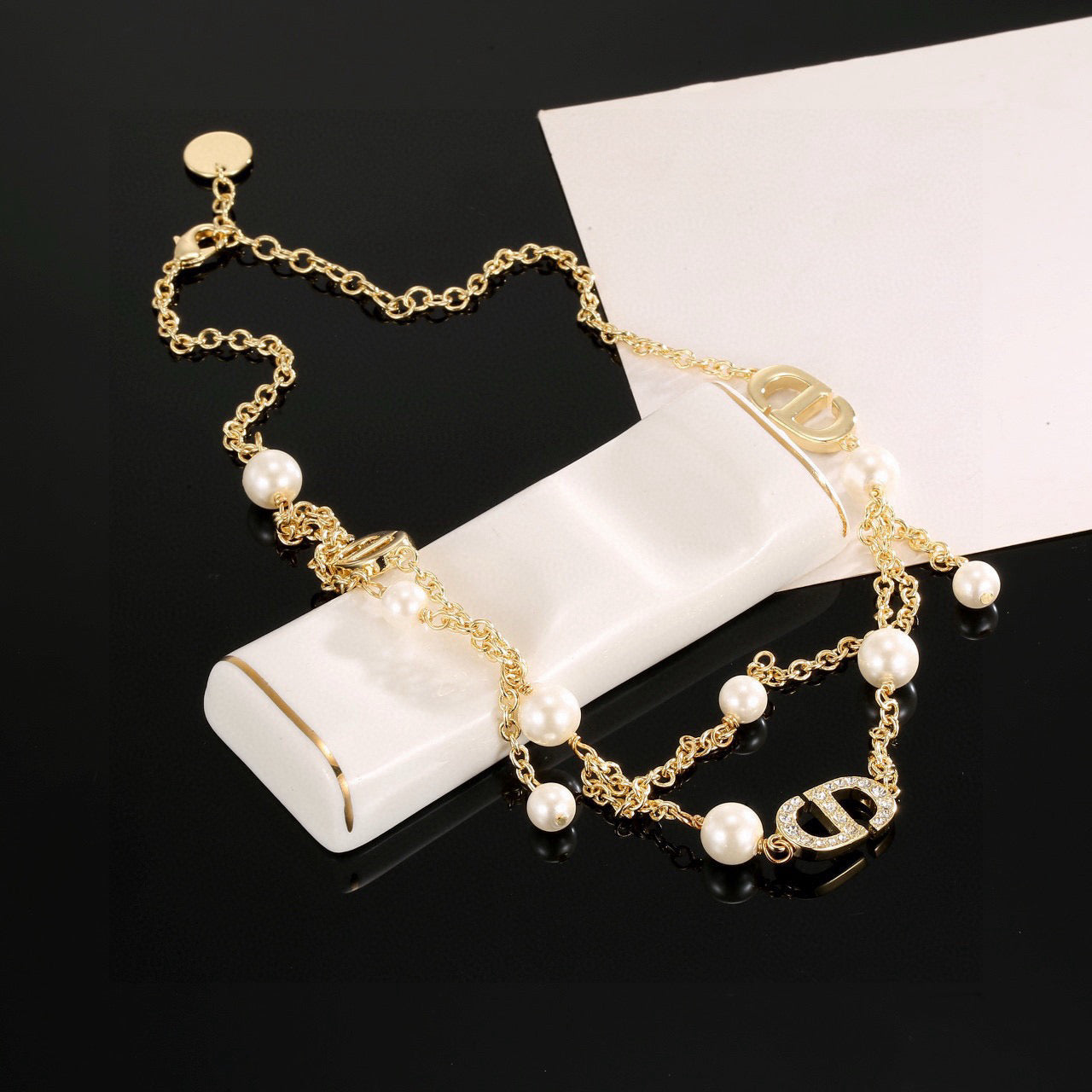 Graphic Letter Motif Pendant Necklace in Polished Metal-Tone with Vintage-Style Finish – Design 008 detail view