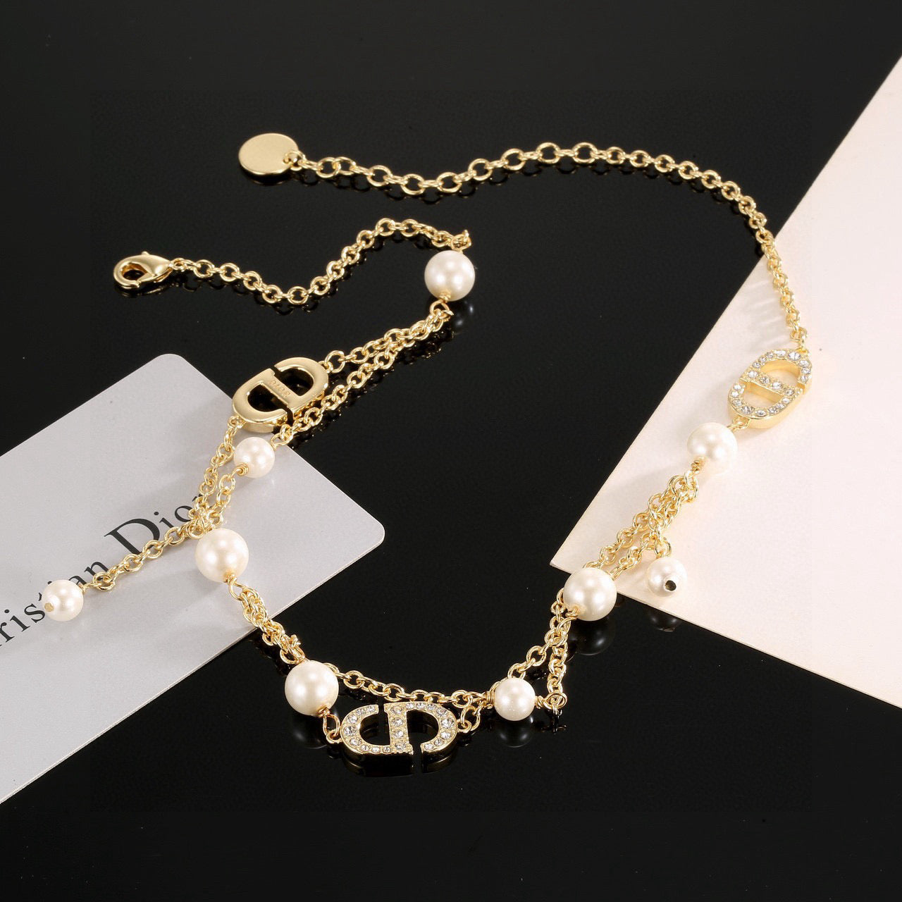 Graphic Letter Motif Pendant Necklace in Polished Metal-Tone with Vintage-Style Finish – Design 001 front view