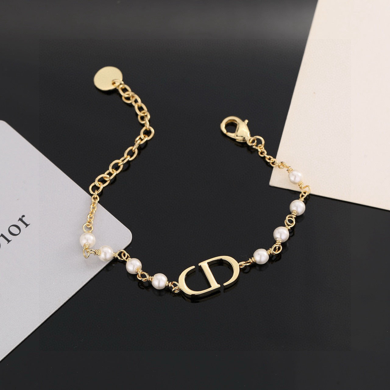 Pearl-Style Motif Statement Bracelet in Polished Metal-Tone with Pearl-Style Detail – Design 011 styled view