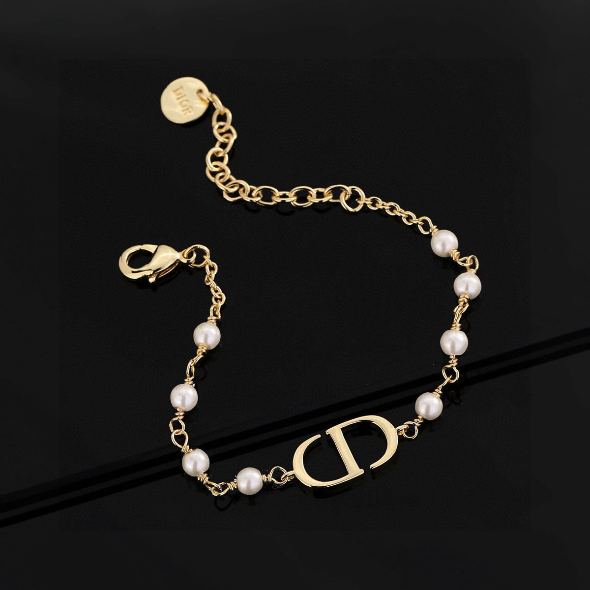 Pearl-Style Motif Statement Bracelet in Polished Metal-Tone with Pearl-Style Detail – Design 011 main product view