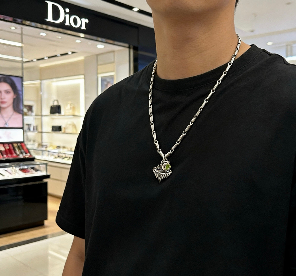 Star Motif Pendant Necklace in Silver-Tone with Chain Detail – Design 037 main product view