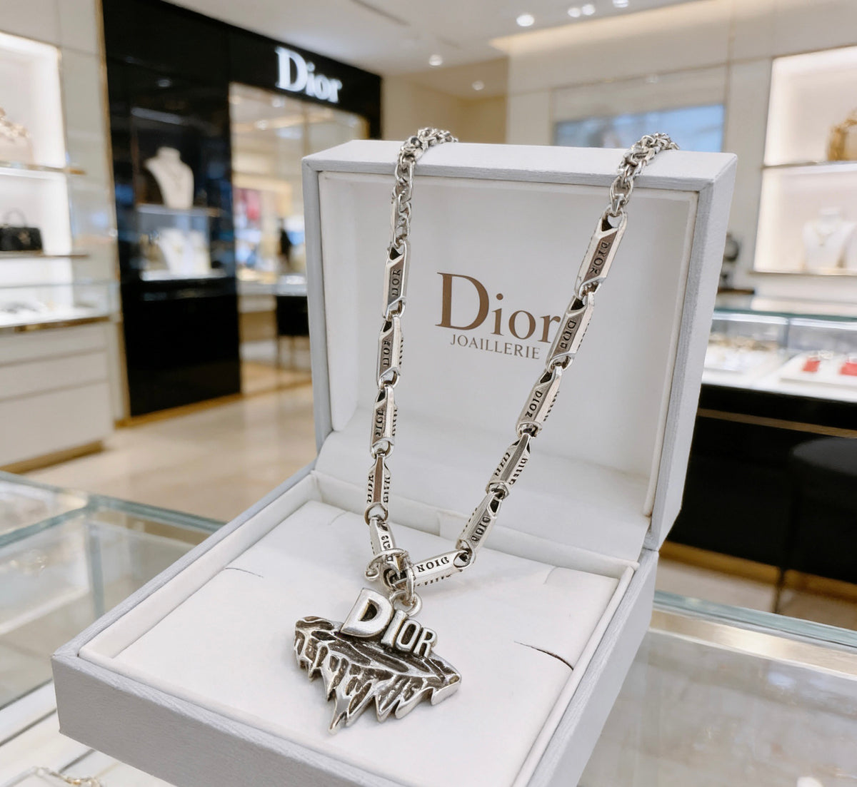 Star Motif Pendant Necklace in Silver-Tone with Chain Detail – Design 037 styled view