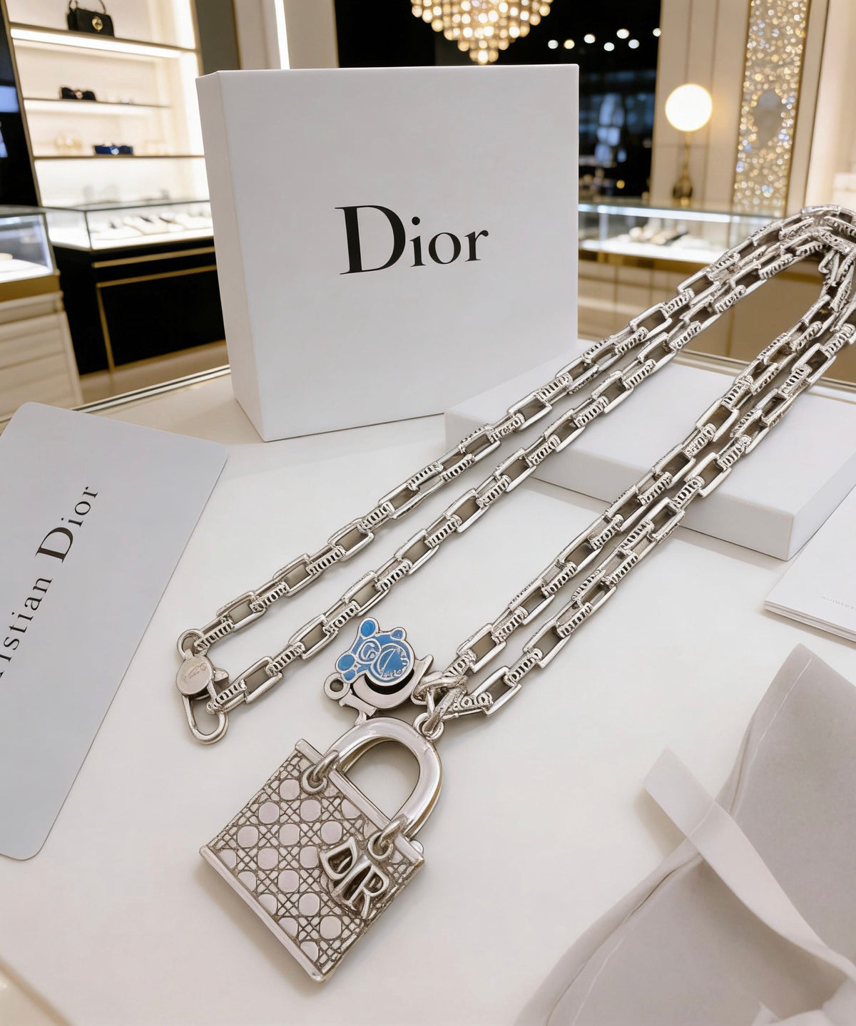 Star Motif Pendant Necklace in Silver-Tone with Chain Detail – Design 036 styled view