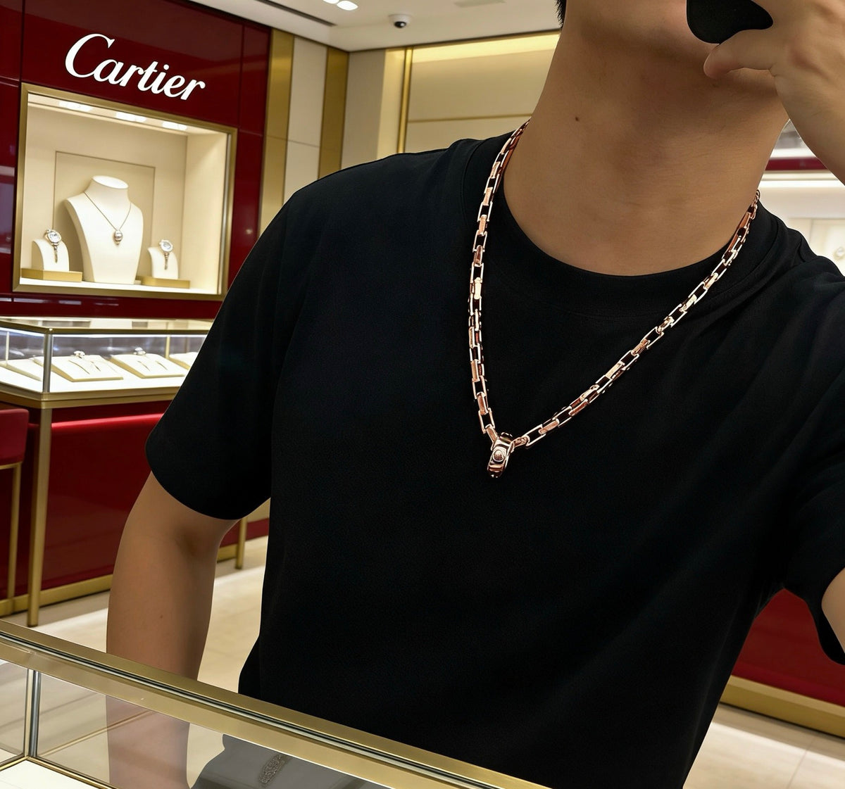Sculptural Pendant Necklace in Gold-Tone with Crystal-Style Accents – Design 09 side detail