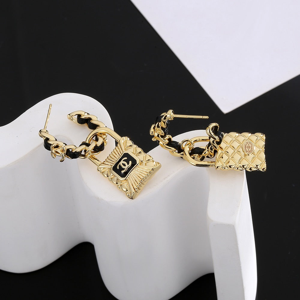 Double-C Emblem Stud Earrings in Gold-Tone – Design 045 styled product view