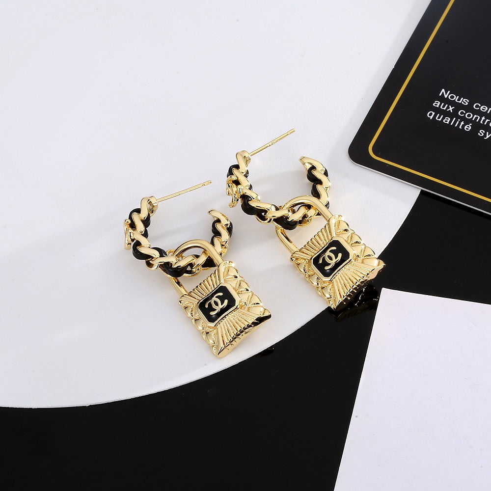 Double-C Emblem Stud Earrings in Gold-Tone – Design 009 front product view