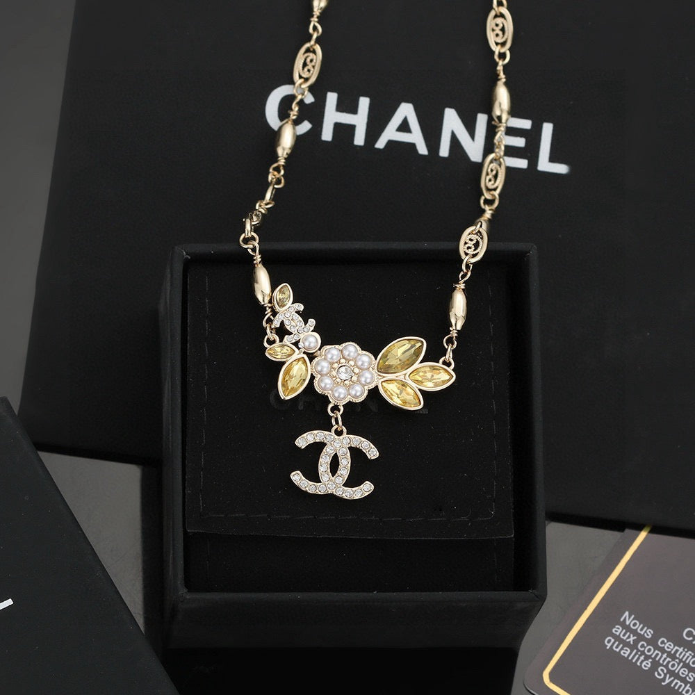 Camellia Pendant Necklace in Gold-Tone – Camellia Detail – Design 005 main product view