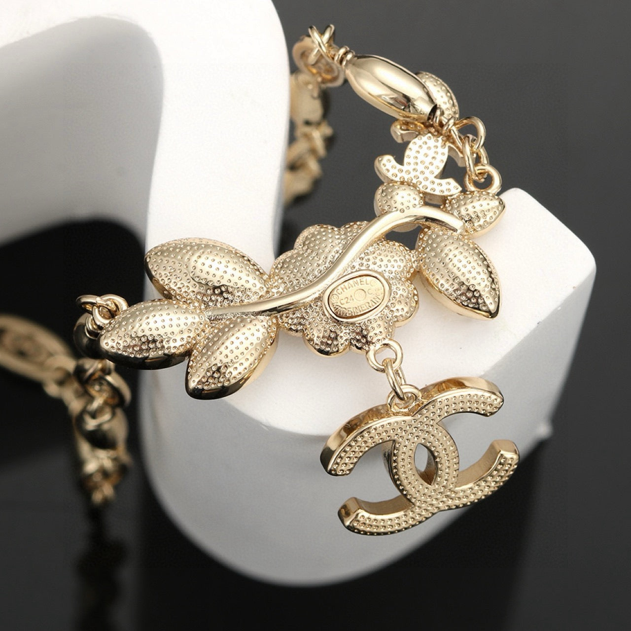Camellia Pendant Necklace in Gold-Tone – Camellia Detail – Design 005 front product view