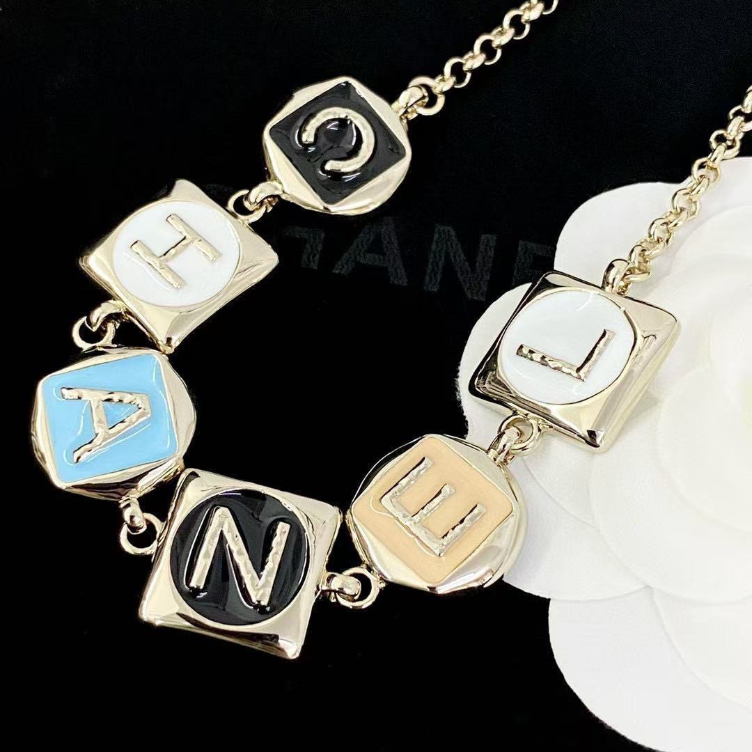 Letter Pendant Necklace in Polished Metal-Tone – Design 005 front product view