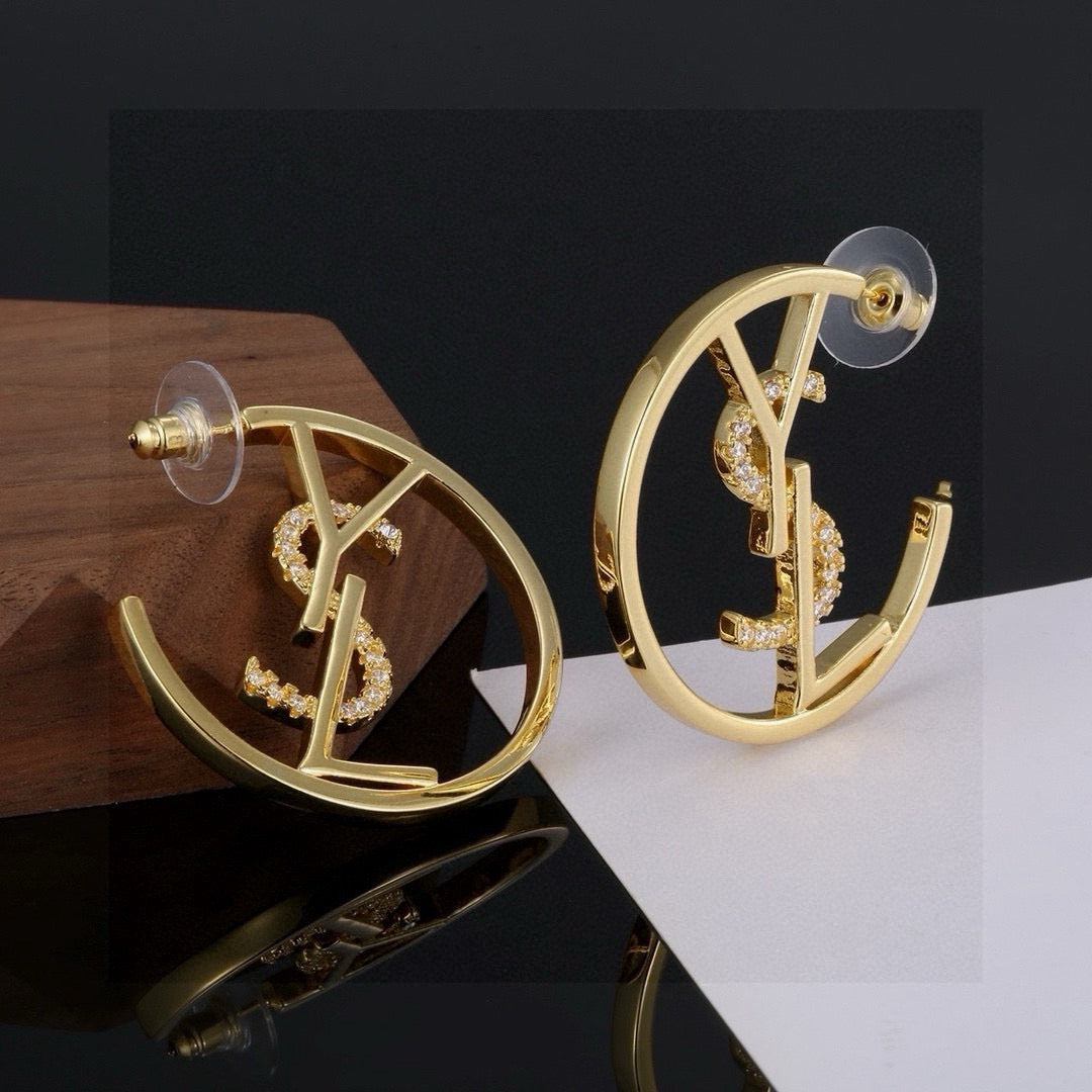 Hoop Stud Earrings in Polished Metal-Tone – Design 002 main product view