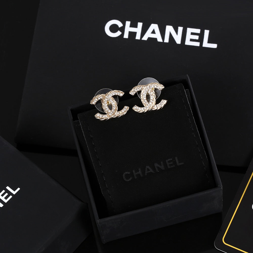 Signature Emblem Stud Earrings in Gold-Tone – Design 009 front product view