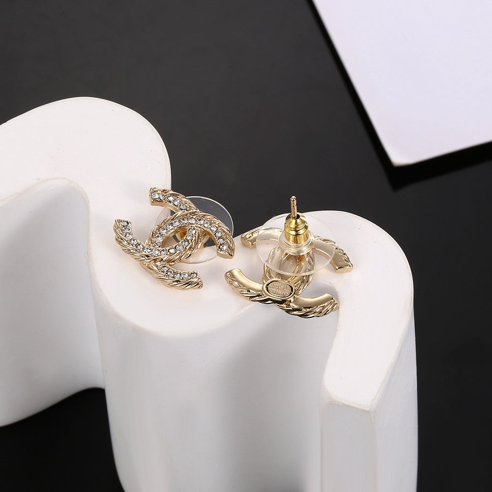 Signature Emblem Stud Earrings in Gold-Tone – Design 009 main product view