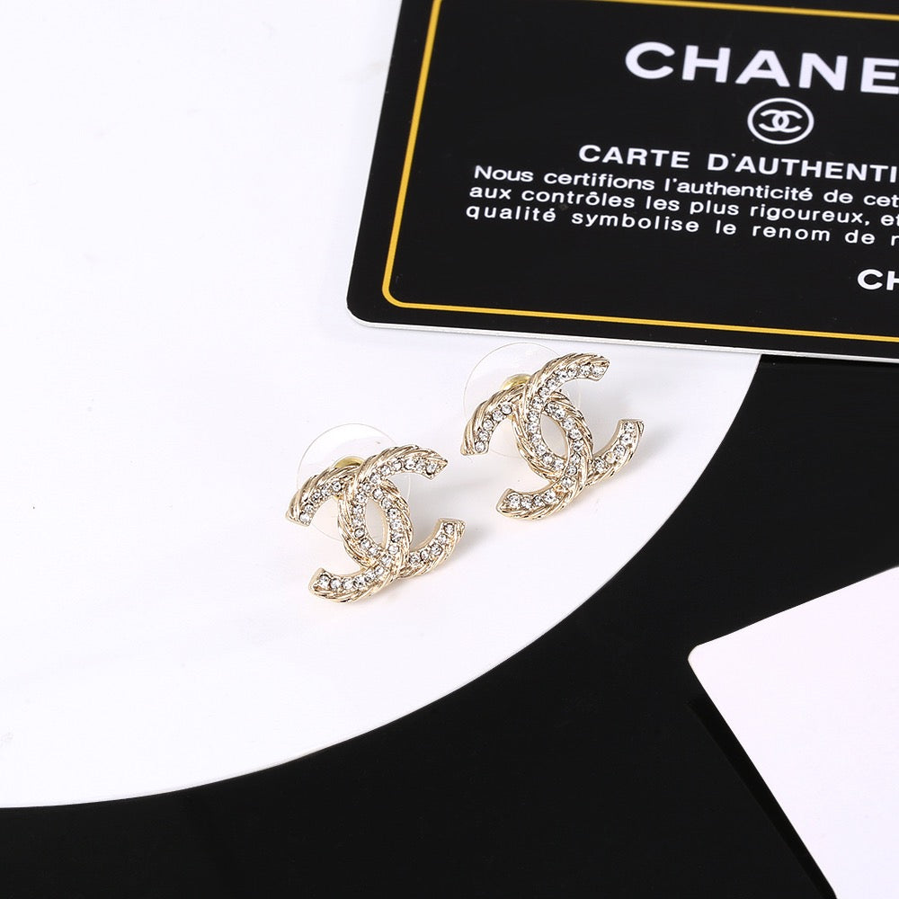 Signature Emblem Stud Earrings in Gold-Tone – Design 009 detail view