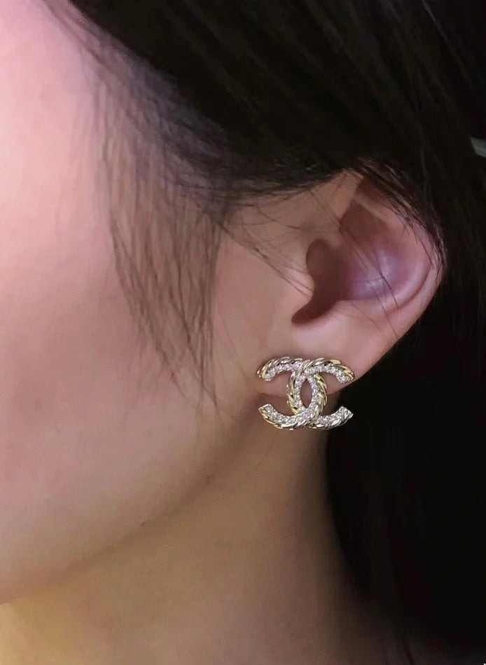 Signature Emblem Stud Earrings in Gold-Tone – Design 009 front product view